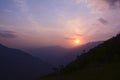 Colorful sunset in Himalayas, Nepal. View from Sete village