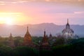 Colorful sunset landscape view with silhouettes of temples, Bagan, Myanmar Royalty Free Stock Photo