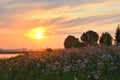 Colorful sunset in Lithuania. Rural landscape Royalty Free Stock Photo