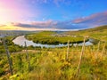 Colorful sunset on the Moselle. Moselle loop near Trittenheim