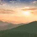 Colorful Sunset in the Mountains, hills, sun and sky