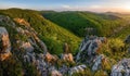 Colorful sunset in the mountains of the Little Carpathians in Slovakia with fresh green grass Royalty Free Stock Photo