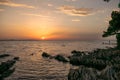 Colorful sunset over the Adriatic Sea, viewed from the croatian coast near Zadar. Royalty Free Stock Photo