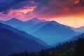 Colorful Sunset Over Blue Mountain Range Royalty Free Stock Photo