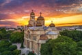 Aerial view of The Cathedral of the Assumption in Varna, Bulgaria. Sunset