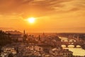 Colorful sunset over Florence, the Ponte Vecchio bridge on the Arno river, Florence Royalty Free Stock Photo