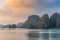 Colorful sunset over Ha Long Bay, Vietnam Royalty Free Stock Photo