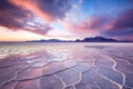 Colorful sunset over the lake. Dramatic sky with cumulus clouds, Great Salt Lake, Utah, an amazing travel picture, AI Generated Royalty Free Stock Photo