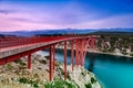 Colorful Sunset Over Maslenica Bridge in Dalmatia, Croatia Royalty Free Stock Photo