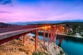 Colorful Sunset Over Maslenica Bridge in Dalmatia, Croatia