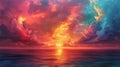 Colorful sunset over the ocean with dramatic clouds Royalty Free Stock Photo