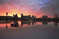 Colorful Sunset Over Portland Downtown Waterfront Royalty Free Stock Photo