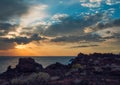 Colorful sunset over rocky coast in Tenerife Royalty Free Stock Photo