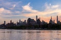 Colorful Sunset over the Roosevelt Island and Manhattan Skyline along the East River in New York City Royalty Free Stock Photo