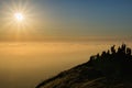 Colorful sunset over a sea of clouds, Mission Peak, south San Francisco bay area, California Royalty Free Stock Photo