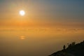 Colorful sunset over a sea of clouds, Mission Peak, south San Francisco bay area, California Royalty Free Stock Photo