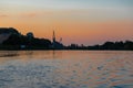 Colorful sunset over the Sint Pietersberg St Pieters mountain and a silhouette of the former cement factory and skyline near Maa Royalty Free Stock Photo