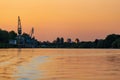 Colorful sunset over the Sint Pietersberg St Pieters mountain and a silhouette of the former cement factory and skyline near Maa Royalty Free Stock Photo