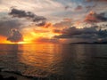 Colorful sunset over Somosomo Strait on Taveuni Island, Fiji Royalty Free Stock Photo