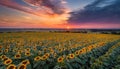 Colorful sunset over a sunflower field. Royalty Free Stock Photo