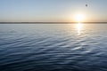 Colorful sunset over water surface, evening sun over the bay, summer sky without clouds Royalty Free Stock Photo