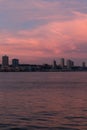 Colorful Sunset over the Weehawken New Jersey Skyline along the Hudson River Royalty Free Stock Photo