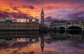 Colorful sunset over Westminster Palace and Big Ben in London Royalty Free Stock Photo