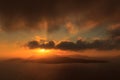 Sunset at Santorini Island with view to Caldera, Nea Kameni Royalty Free Stock Photo