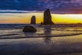 Colorful Sunset Sea Stacks Canon Beach Oregon Royalty Free Stock Photo