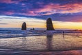 Colorful Sunset Sea Stacks Canon Beach Oregon Royalty Free Stock Photo