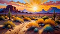 Colorful sunset Southwest desert calm cliff formation