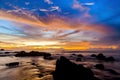 Colorful sunset at the stones beach. Royalty Free Stock Photo