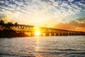 Colorful sunset or sunrise with broken bridge Royalty Free Stock Photo