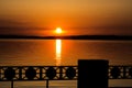 Colorful sunset or sunrise on the lake promenade