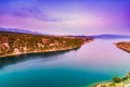 Colorful sunset view over Novigrad Sea and Maslenica town in Dalmatia, Croatia Royalty Free Stock Photo