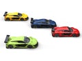 Colorful super race cars - top down view