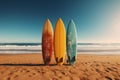 Colorful surfboards, sandy backdrop an invitation to ride the waves