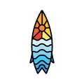 Colorful surfing board Monoline Logo Surf Wave Ocean Vintage Emblem Vector Design badge illustration Symbol Icon Royalty Free Stock Photo