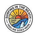 Colorful Surfing Monoline Logo Surf Wave Ocean Vintage Emblem Vector Design badge illustration Symbol Icon Royalty Free Stock Photo