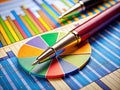 A Colorful and Surreal Macro View of Economic Data Visualization Charts Graphs and a Pen Illustrate Complex Financial