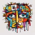 Colorful Surrealistic Graffiti Head With Intense Emotional Atmosphere Royalty Free Stock Photo