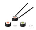 Colorful sushi different types with chopsticks isolated on a white background