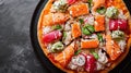 Colorful Sushi Pizza on Dark Background Royalty Free Stock Photo