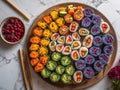 Sushi Platter with Colorful Rolls on Marble Surface with Natural Light