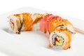 Colorful sushi roll with salmon, eel, tuna, avocado, cucumber, c Royalty Free Stock Photo