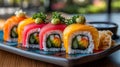 Colorful Sushi Rolls on Plate, Restaurant Royalty Free Stock Photo