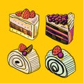 Colorful sweet cakes slices pieces set vector illustration Royalty Free Stock Photo