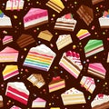 Colorful sweet cakes slices seamless background. Royalty Free Stock Photo