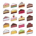 Colorful sweet cakes slices set vector