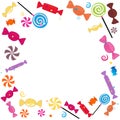 Colorful sweet candies frame. Traditional candies for Seker Bayram holiday background. Greeting card